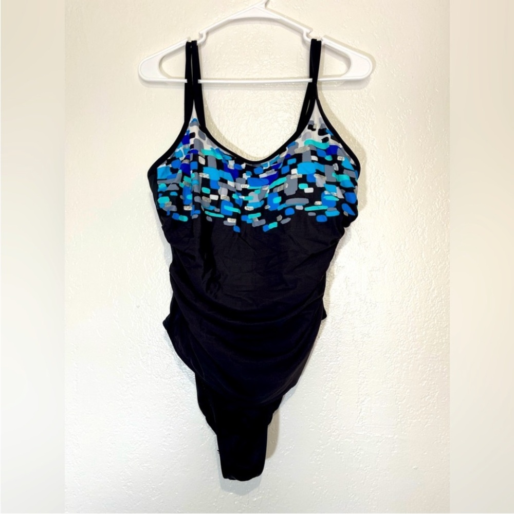 Miraclesuit Black Swimsuit with Blue and Silver Accents